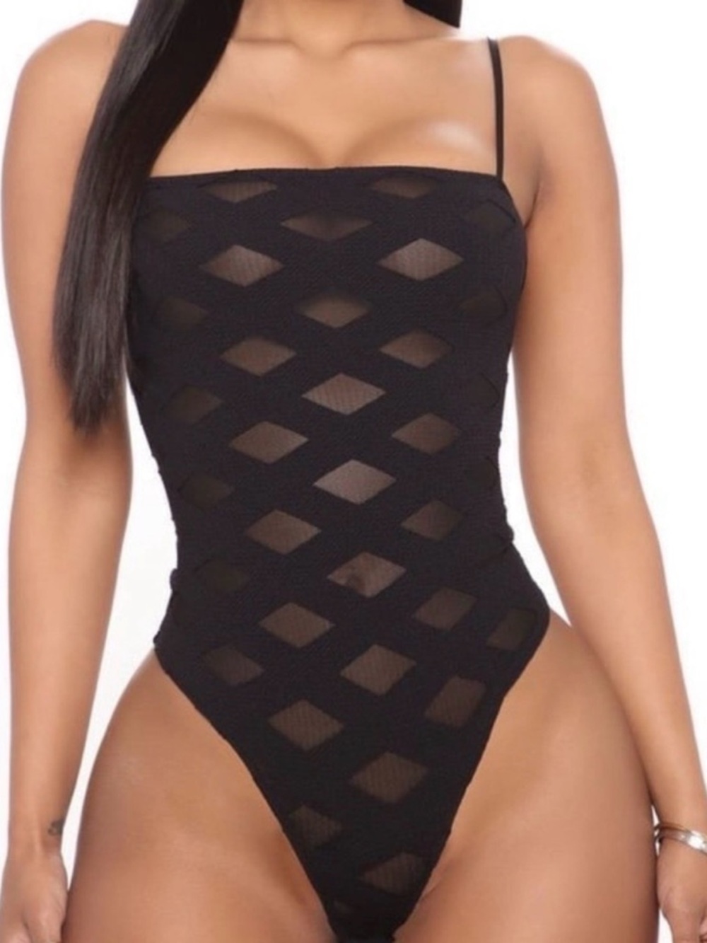 Fashion Nova Black Diamond Cutout Bandeau Bodysuit